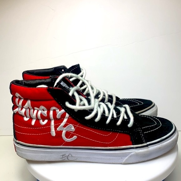 VANS Sk8-Hi x Curtis Kulig Love Me Red Hi-top Sneakers Unisex Women Size 8.5 - Picture 3 of 15